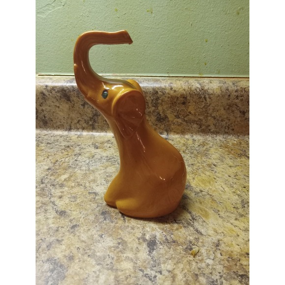 Other - Vintage Mustard Yellow Ceramic Elephant Figurine Trunk Up Good Luck MCM Decor